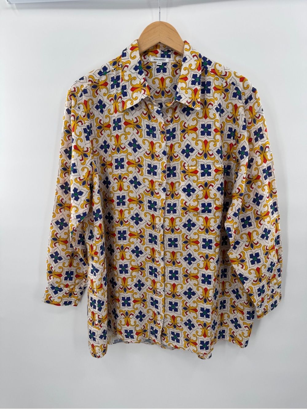 WEWOREWHAT Linen Tile Pattern Dad Shirt Oversized Size Medium Colorful - Picture 2 of 11